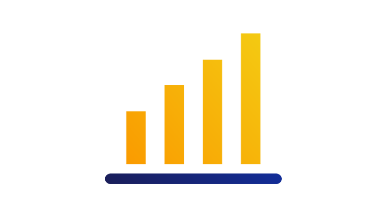 A bar graph with four bars growing from small to large.