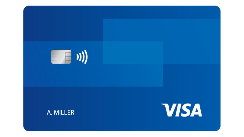 A Visa credit card showing the tap to pay logo. 
